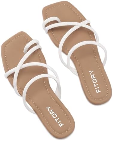 FITORY Women&#39;s Slide Sandals Flat Toe Ring Thongs with Cross Strap for Summer Size