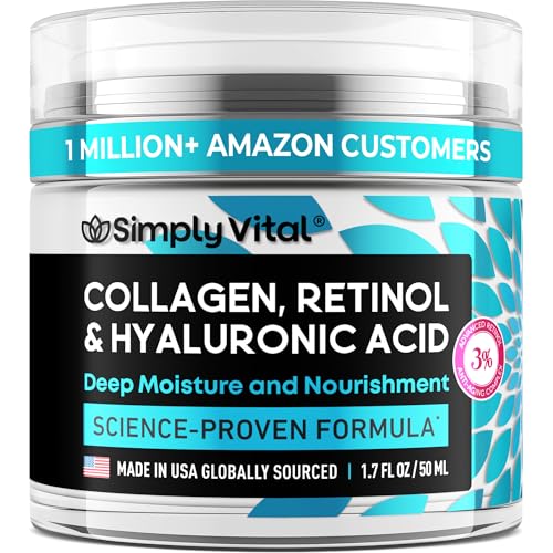 SimplyVital Collagen, Retinol &amp; Hyaluronic Acid Cream - Anti-Aging Face Moisturizer for Face, Firming Skin Care Neck &amp; Décolleté - Made in USA, Daily Moisturizer Face Cream Day &amp; Night - 1