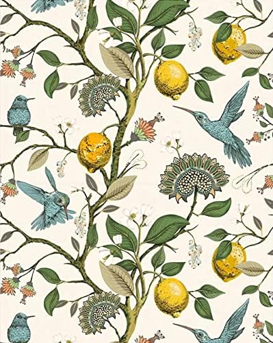 Meihodan Blue Bird Self Adhesive Wallpaper Fresh Lemon Tree Peel and Stick Wallpaper Removable Waterproof Prepasted Contact Paper Wall Mural 17.7in x 9.8ft