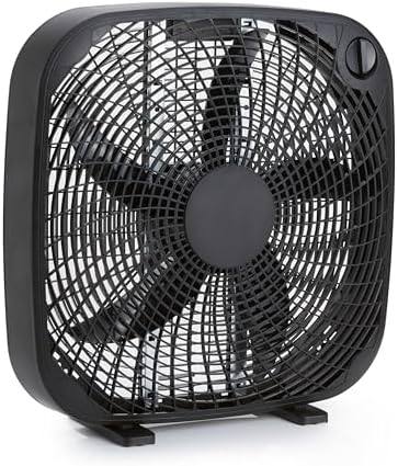 Amazon Basics 3 Speed Box Fan, Indoor Electric Fan for Home Cooling, 5 Blades, Lightweight Design, 67 Watts, 20-Inch, Black, 6.8&#34;D x 20.86&#34;W x 21.33&#34;H