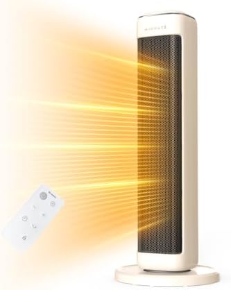 AIRMATE 25&#34; Space Heater for Indoor Use Large Room, Ceramic Tower Electric Heater with Thermostat, Oscillating Room Heater with Timer, Remote Control, Overheat Protection heater for Bedroom(Beige)