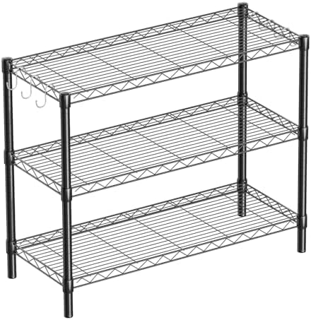 Guan River 3-Shelf Adjustable Metal Shelf Wire Shelving Unit Storage Rack Display Shelf for Office,Kitchen,Bedroom,Bathroom,Laundry,Pantry Basement,Garage(Black,36&#34; L x 14&#34; W x 30&#34; H)