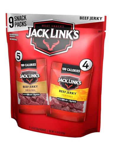 Jack Link&#39;s Beef Jerky Variety Pack - Includes Original and Teriyaki Jerky, Bulk Protein Snack Pack, Good Source of Protein, Meat Snacks Made with 100% Beef, Individual Bags - 1.25 Oz (Pack of 9)