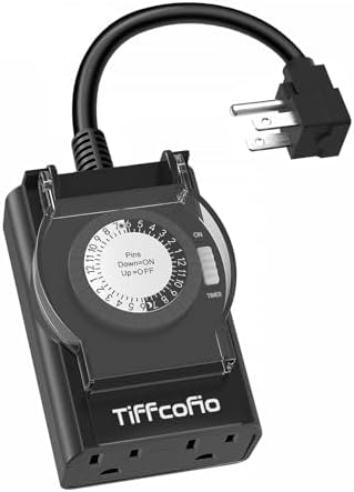 Outdoor Timer Outlet Waterproof, 24 Hour Mechanical Light Timer Outdoor, 2 Grounded Outlets for Home and Garden, 15A 1\/2HP, Heavy Duty, ETL Listed (1 Pack)