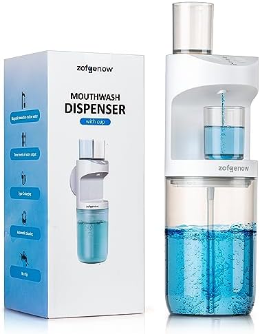ZOFGENOW Automatic Mouthwash Dispenser for Bathroom,Bathroom Accessories 19.4 Fl Oz Dispensers with Magnetic Cups,Wall Mounted Dispenser,Suitable for All Age Groups,White