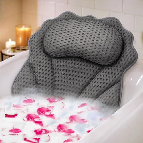 RUVINCE ergonomic luxury bathtub pillow with head, neck, shoulder, and back support, 4D bathtub pillow with 6 strong suction cups, suitable for all bathtubs