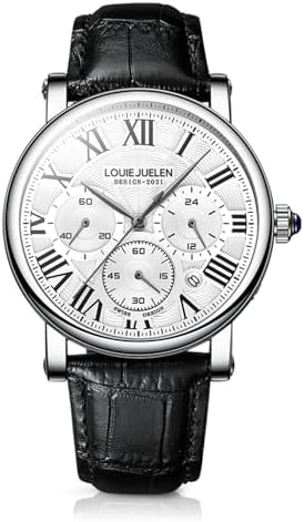 eYotto Men&#39;s Stylish Business Watch, Multifunction Quartz Movement Chronograph Roman Numerals Analog Calendar Date Waterproof Leather Band Wristwatch, Formal Casual Dress Gift Watch for Men