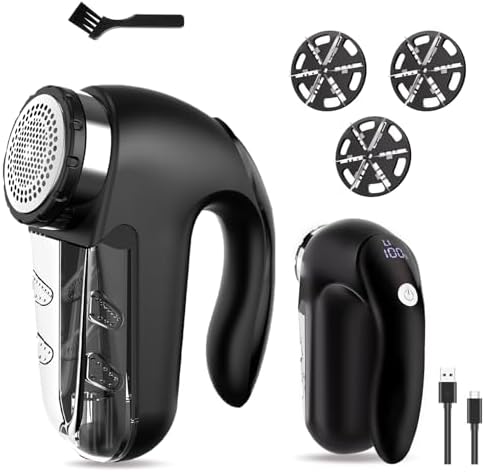 Electric Fabric Shaver Electrostatic Brush, LED Display, 2-Speeds, Rechargeable Sweater Shaver,Black