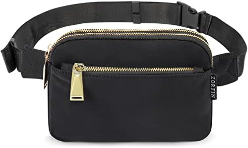 ZORFIN Fanny Packs for Women Men: Crossbody Belt Bag with Adjustable Strap - Fashion Waist Packs for Workout Running Traveling Hiking Black
