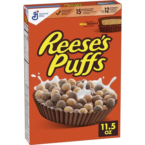 REESE&#39;S PUFFS Breakfast Cereal, Chocolatey Peanut Butter Cereal, 11.5 oz