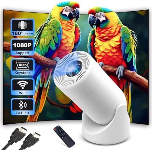 Mini Projector with WIFI 6 and Bluetooth, 4K 1080P Support Portable Projector 180° Rotatable 200&#39;&#39; Screen Movie Projector Auto Keystone Compatible for Laptop, PC, Smartphone
