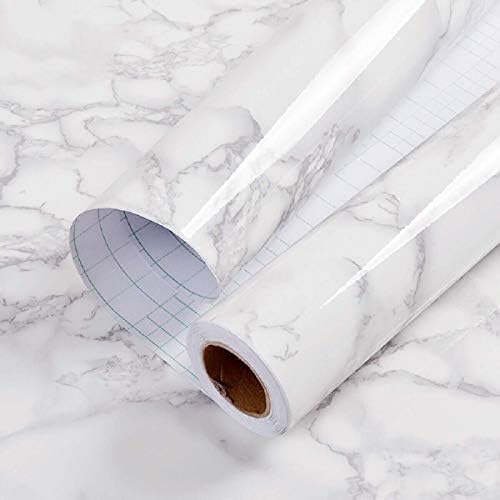 practicalWs Glossy Marble Contact Paper Granite White\/Grey Kitchen Countertop Cabinets Furniture Refurbishment Wall Paper Thick Removable Wallpaper Peel and Stick Wall Decor Vinyl Wrap 11.8&#34;x78.7
