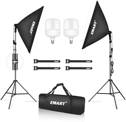 EMART Softbox Photography Lighting Kit, 20&#34;x28&#34; Professional Softbox Lighting Kit with 40W 6500K LED Bulbs, Studio Lights for Photography, Video Recording, Live Streaming, Portraits Shooting, 