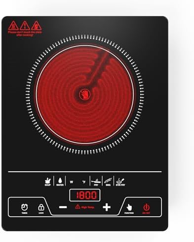VBGK Single Burner Electric Cooktop,1800W Electric Stove Top Portable Cooktop LED Touch Control,8 Power Levels, Kids Lock &amp;Timer,Overheat Protection,110V Hot Plates for Cooking