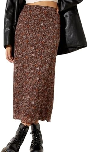 SOFIA&#39;S CHOICE Midi Skirts for Women Elastic High Waisted A Line Flowy Floral Skirt
