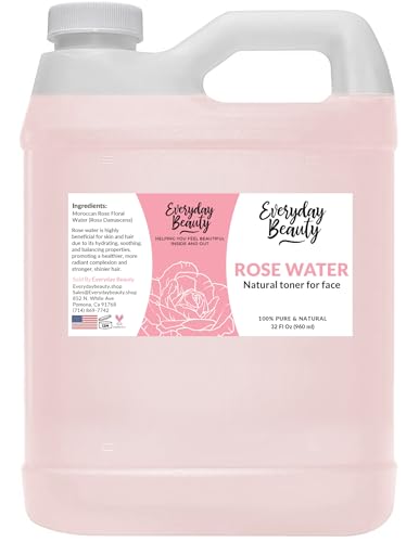 Rose Water Facial Toner - 32oz Bulk Alcohol-Free Vegan All Natural Refreshing for Face and Hair - Uplifts, Calming &amp; Soothing for All Skin Types