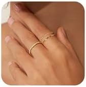 Moodear 3PCS Thin Stackable Ring Set - Dainty 14K Gold Plated Thumb CZ Rings for Women Non Tarnish Size 5-12