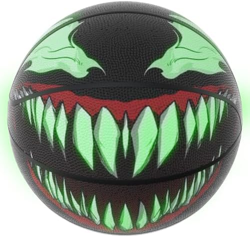 UDYOUTH Venoms Printings Glow in The Dark Basketball Cool Glowing Luminous Basketball with Pump and Bag Indoor Outdoor PU Leather Size 7