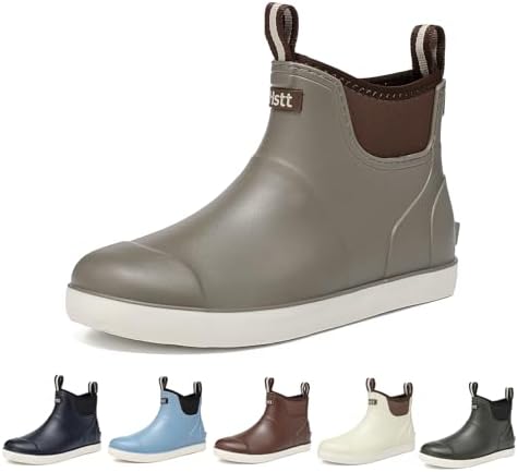 Men\u2019s Deck Boots, Deck Shoes Waterproof Rain Boots, Saltwater Fishing Ankle Boots, Non-Slip Rubber Garden Muck Boots for Gardening Boating Camping Sailing Fishing