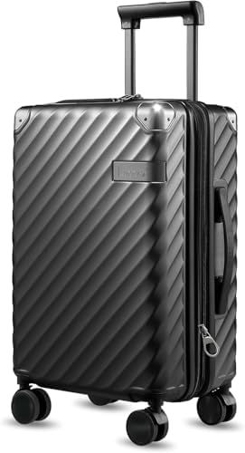 LUGGEX Luggage with Spinner Wheels, Polycarbonate Expandable Hard Shell Suitcase, Carry On 20 Inch, Charcoal Metallic