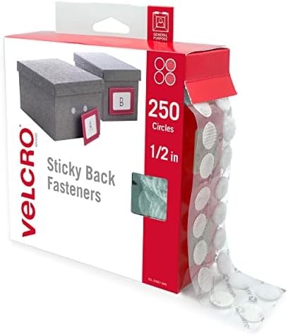 VELCRO Brand Dots with Adhesive  250pk, White  Small 1\/2 Inch Circles  Sticky Back Round Dots for Secure Mounting in Office, School or Home (VEL-30867-AMS)