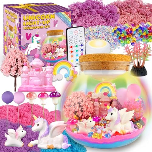 Unicorn Terrarium Crafts Kit for Kids-LED Night Light Up &amp; Remote Unicorn Birthday Gifts Toys for Girls Ages5 6 7 8 9 10 Year Old-Christmas Gifts for Girls