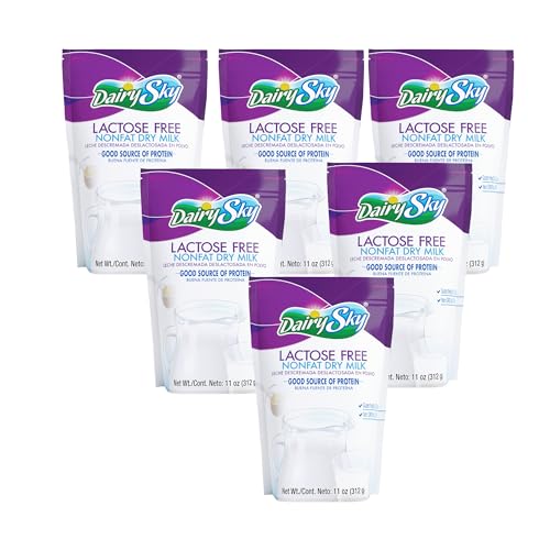 DairySky Lactose Free Milk Powder 11 Oz - Non GMO Fat Free Powdered Milk for Baking &amp; Coffee, Kosher with Protein &amp; Calcium, Great Substitute for Liquid Milk, RBST Hormone - Free - 6 Pack