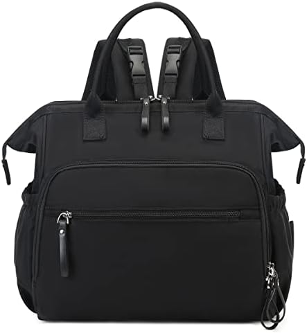 LORADI Convertible Diaper Bag Tote, Wide Open Top 14 Pockets Nappy Backpack with Stroller Buckle, Water-resistant (Black)
