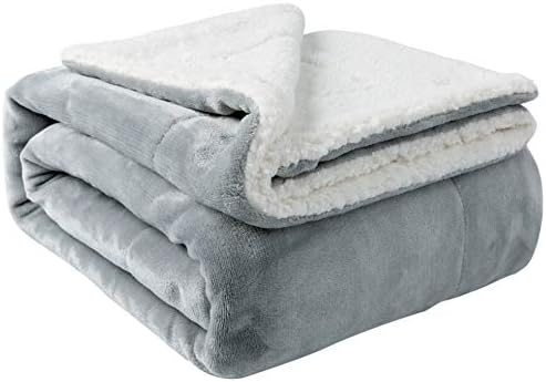 NANPIPER Sherpa Blanket Warm Blankets for Winter Super Soft Fuzzy Flannel Fleece\/Wool Like Reversible Velvet Plush Couch Blanket Lightweight(Light Grey Throw Size 50&#34;x60&#34;)