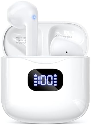 KTGEE wireless earbuds Bluetooth 5.3 earphones, 40 hour playback stereo earbuds with LED display charging case IPX7 waterproof in ear earphones with microphone suitable for mobile phones, tablets, lap