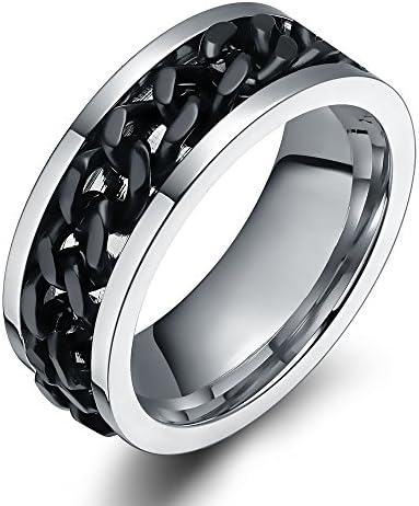 MMTTAO Men&#39;s Spinner Fidget Chain Ring Rotation Anxiety Relief Wedding Band for Men Women Stainless Steel Intertwine Ring Motorcycle Biker Bicycle Punk Rock Male Engagement Band Comfort Fit Size 6