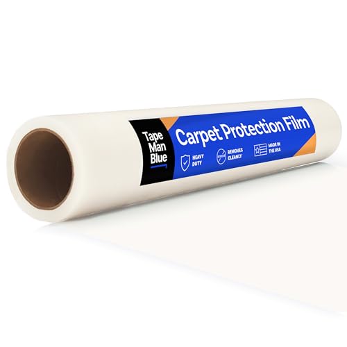 TapeManBlue Carpet Protection Film 36&#34; x 200&#39; roll. Made in The USA. Easy Unwind, Clean Removal, Strongest and Most Durable Plastic Carpet Protector. Clear, Self-Adhesive Surface Protective Fi