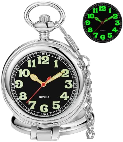 Tiong Transparent Cover Pocket Watches Quartz Arabic\/Roman Numerals Men Arabic Numerals with Chain&amp;Box