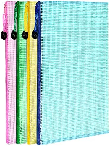 LEOBRO Mesh Zipper Pouch Bags, 13.2&#34;x 9.2&#34; Zipper Pouch, 4 pcs Mesh Bags with Zipper, Storage Bags Pouch for Organization Toy Puzzles Board Game Travel, File Jackets &amp; File Pockets