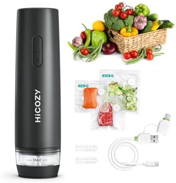 HiCOZY Vacuum Sealer for Food with Visible Water Tank, Compact Portable Handheld Vacuum Sealer Machine with 30 BPA-Free and Reusable Bags, One Press to Seal Fresh, Phantom Gray