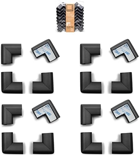 Roving Cove HeftyFit Corner Protector for Baby (16 Large Corners), Heavy-Duty Soft Rubber Foam Furniture Corner Bumper Guards, 3M Adhesive Pre-Taped, Onyx Black