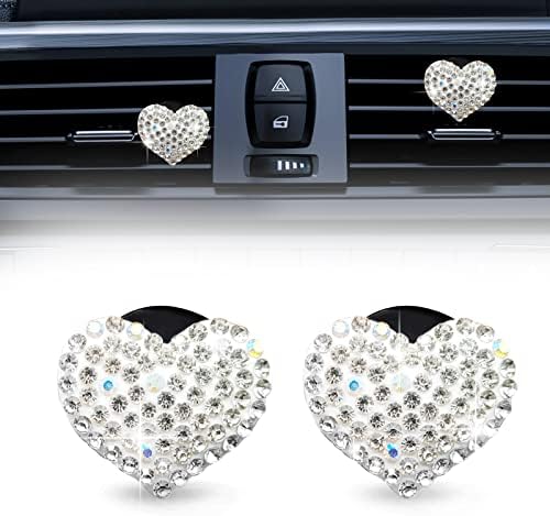 RBOKO 2pcs Car Vent Clip, Bling Crystal Heart Charms, Universal Car Air Conditioning Decor, White