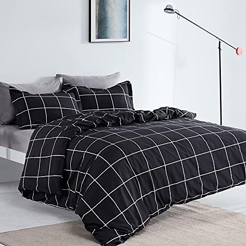 SLEEP ZONE Grid Printed Duvet Cover Queen Size with Zipper Closure &amp; 8 Corner Ties, Soft Breathable All Seasons Comforter Cover Set 3 Pieces (Queen)