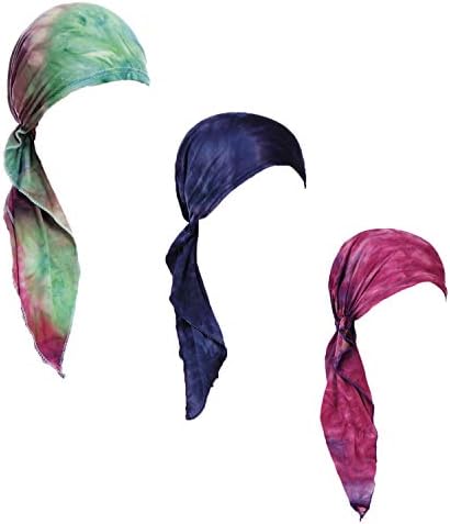 Pre Tied Chemo Head Scarf 3 Packed Beanie Skull Cover Cap for Women (Set6-Long Style)