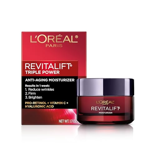 L&#39;Oreal Paris Revitalift Triple Power Anti-Aging Face Moisturizer, Pro Retinol, Hyaluronic Acid &amp; Vitamin C to Reduce Wrinkles, Firm &amp; Brighten Skin, 1.7 Oz