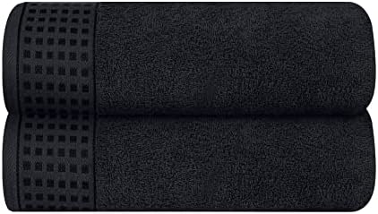 GLAMBURG 100% Cotton 2 Pack Oversized Bath Towel Set 28x55 Inches, Ultra Soft Highly Absorbant Compact Quickdry &amp; Lightweight Large Bath Towels, Ideal for Gym Travel Camp Pool - Black