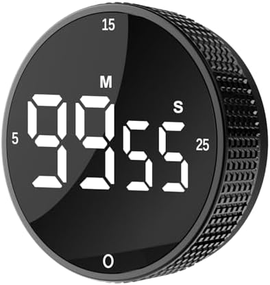 Upgrade Digital Kitchen Timer - Magnetic Countdown Countup Visual Pomodoro Timer with Large LED Display, 3-Preset Times (5, 15, 25), 3 Volume Levels, Ideal for Cooking, Baking and Fitness (1, Black)
