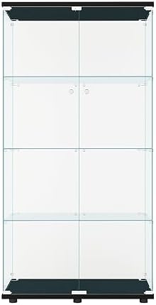 FLYMUHJIA Glass Display Cabinet Kitchen Pantry Storage Cabinet Corner Bar Cabinet with Four Level Double-Door, 64\u201Dhx32&#39;&#39;lx 14&#39;&#39;w Black\u2026 NDJG-B