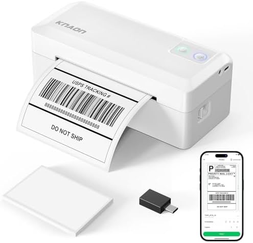 KNAON Shipping Thermal Label Printer, 4x6 Portable Label Printer, Bluetooth Label Maker for Small Business, Support iPhone,Android,Windows,Mac,Chromebook,Works with USPS, Ebay,Shopify&amp;More, White