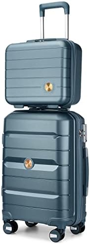 Somago 20&#34; Carry On Luggage and 14&#34; Mini Cosmetic Cases Travel Set Lightweight Polypropylene Suitcase with TSA Lock YKK Zipper Hardside Luggage with Spinner Wheels (2 Piece Set, Ice Blue)