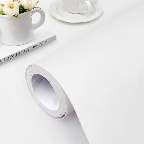 Jeweluck White Contact Paper Peel and Stick Wallpaper 15.7\u201D x 118.1\u201D Matte White Wallpaper Countertop Peel and Stick Waterproof Self Adhesive Removable Wall Paper for Furniture Decorative Vi