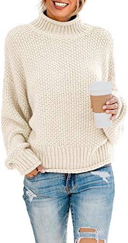 Dokotoo Womens 2025 Winter Fall Solid Turtleneck High Neck Balloon Long Sleeve Sweaters Pullover Outerwear