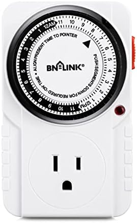 BN-LINK 24 Hour Plug-in Mechanical Timer Grounded for Aquarium, Grow Light, Hydroponics, Indoor Lighting, Home Appliances, ETL Listed 125VAC, 60 Hz, 1875W, 15A, 1\/2HP (1 Pack)