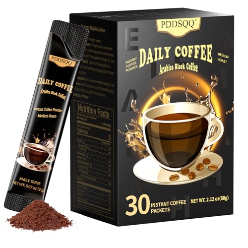Instant Coffee Packets 30 Packs, Medium Roast Sugar Free Black Coffee Single Serve, 100% Arabica Beans (2oz \/ 60g), Hot or Iced Instant Coffee Powder Bulk for Camping Fitness Office Holiday Gifts
