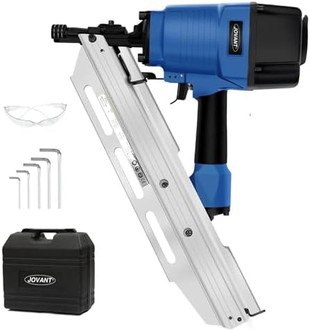 JOVANT Pneumatic Framing Nailer,Pro Preferred Brand of Pneumatic Nailers,Accepts 30-34 Degree 2-Inch to 3-3\/8-Inch Offset Round Paper Collated Nails.Finishing Nails Ideal for Framing、Flooring